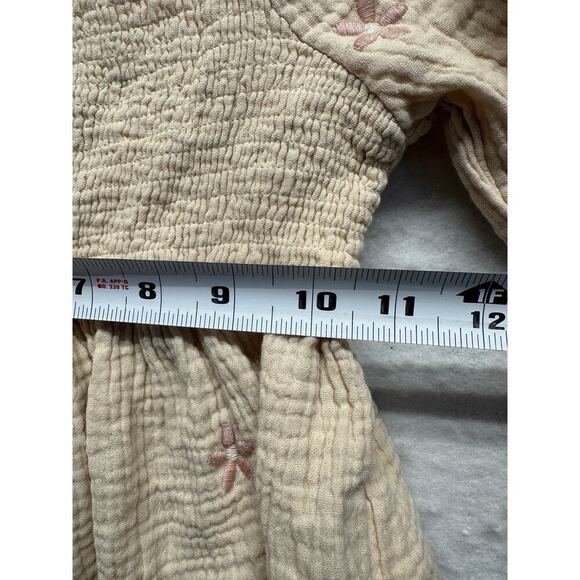By Together Tan Smocked Crop Top Size S Embroidered Flowers Babydoll Boho - Picture 7 of 10